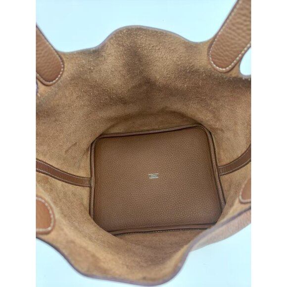 Pre-owned Hermès Taurillon Clemence Picotin 22 Palladium Hardware Tote Gold Brow - Picture 5 of 9